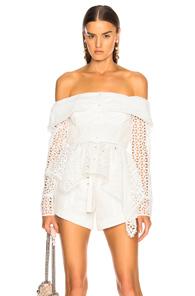 Self-portrait Asymmetric Broderie Top In White