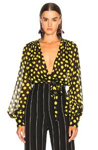 Attico Georgette Crepe Top In Black,geometric Print,yellow
