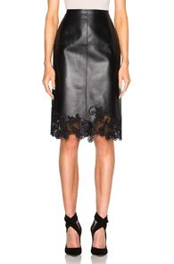 Lanvin Embroidered Leather Skirt In Black