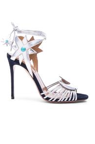 Aquazzura X Poppy Delevingne Midnight Leather Heels In Metallics,blue