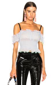 Sandy Liang Ibiza Off Shoulder Top In Blue