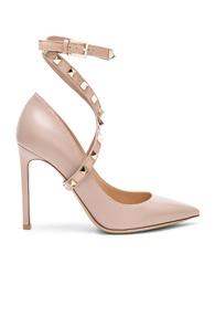 Valentino Leather Rockstud Strap Heels In Neutrals