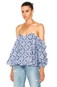 Caroline Constas Gabriella Long Sleeve Top In Abstract,blue,white