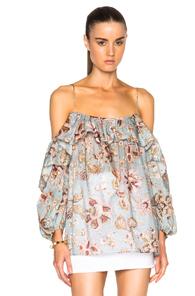 Zimmermann Pavilion Floating Frill Top In Blue,floral