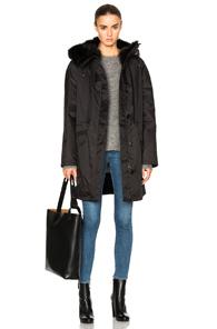 Army By Yves Salomon Gabardine Fox Fur Parka Jacket In Black