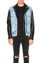 Rta Leather & Denim Detach Jacket In Blue,black