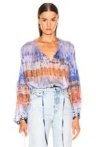Raquel Allegra Shirred Blouse In Blue,purple,tie Dye