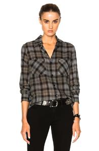 Enza Costa Hi Lo Top In Gray,checkered & Plaid