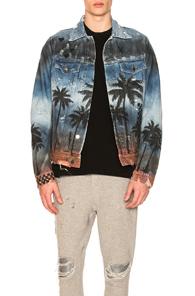 Amiri Palm Denim Trucker In Blue