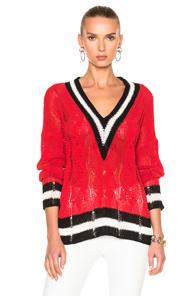 Rag & Bone Emma V-neck Sweater In Black,red,stripes
