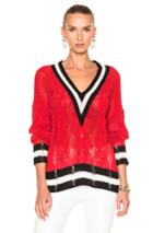 Rag & Bone Emma V-neck Sweater In Black,red,stripes