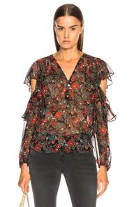 Veronica Beard Blakely Top In Black,floral,green,red