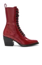 Chloe Rylee Shiny Leather Lace Up Buckle Boots In Red