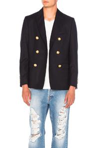 Palm Angels Leaves Double Breasted Blazer In Blue