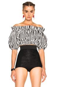 Dolce & Gabbana Cropped Blouse In Blue,stripes,white