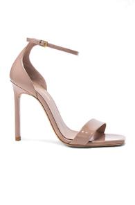 Saint Laurent Patent Leather Amber Ankle Strap Heels In Neutrals,pink
