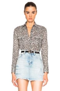 Saint Laurent Prairie Flower Western Shirt In Gray,floral