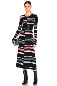 Kenzo Striped & Ribbed Wool Dress In Blue,stripes