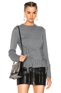 Alexander Mcqueen Lace Up Chunky Knit Sweater In Gray
