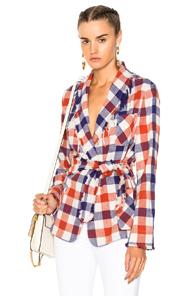 Raquel Allegra Belted Blazer In Checkered & Plaid,purple,red