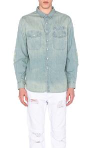 Stampd Repaired Denim Button Down In Blue
