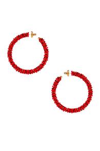 Oscar De La Renta Beaded Hoop Earrings In Red