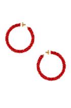 Oscar De La Renta Beaded Hoop Earrings In Red