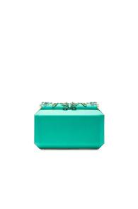 Oscar De La Renta Embroidered Satin Saya Clutch In Green,floral