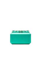 Oscar De La Renta Embroidered Satin Saya Clutch In Green,floral