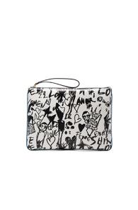 Lanvin Large Silhouette Print Pouch In White,black,abstract