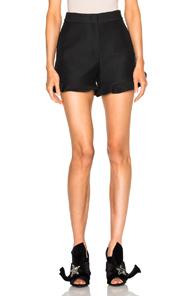 Fendi Light Wool Silk Gazar Ruffle Shorts In Black