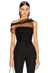 Cushnie Corset Tulle Overlay Top In Black