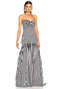 Caroline Constas Strapless Maxi Dress In Black,white,stripes