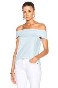 Tibi Mercerized Knit Off The Shoulder Top In Blue