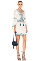 Talitha Anya Embroidered Drill Sleeve Dress In Abstract,blue,green,neutrals
