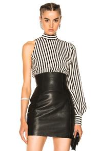 Msgm Printed Crepe De Chine Shirt In Black,white,stripes