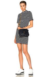 T By Alexander Wang Velvet Short Sleeve Mock Neck Dress In Blue,stripes