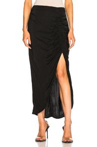 Raquel Allegra Gathered Slit Skirt In Black