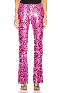Marques ' Almeida Leather Bootcut Trouser In Animal Print,pink