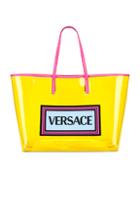 Versace Clear Vinyl Logo Tote In Yellow