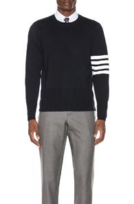 Thom Browne Merino Wool Crewneck Pullover In Blue,stripes,white