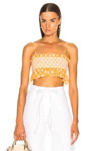 Lisa Marie Fernandez Selena Smocked Crop Top In Abstract,orange,white