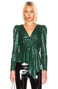 Self-portrait For Fwrd Sequin Top In Green