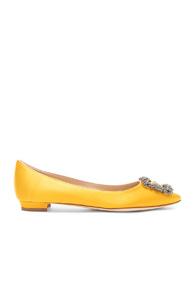 Manolo Blahnik Hangisiflat Satin 10 Pea Flat In Yellow