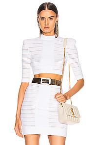 Balmain Medical Stripe Crop Top In White