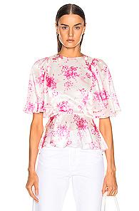 Les Reveries Petal Sleeve Open Back Top In Floral,pink,white