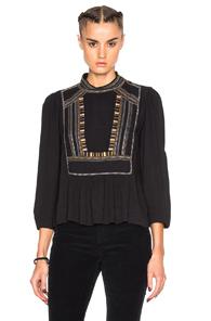 Isabel Marant Etoile Cerza Embroidered Crepe Top In Black