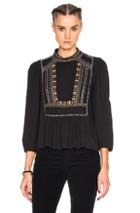 Isabel Marant Etoile Cerza Embroidered Crepe Top In Black