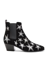 Saint Laurent Rock Suede & Metallic Leather Boots In Black,geometric Print