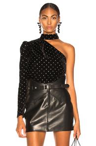 Self-portrait Velvet Diamante Top In Black